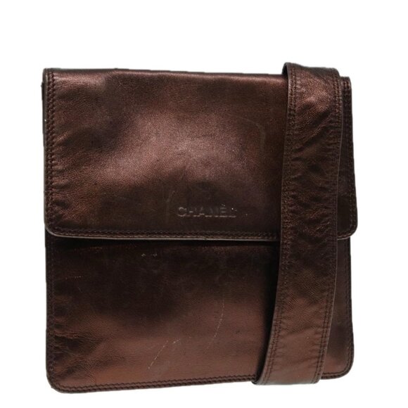 CHANEL Shoulder Bag Leather Bronze Gold CC Auth - Picture 1 of 15